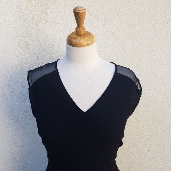 SANDRO Paris V Neck Black Mini Dress with Ruffle Hem - Picture 7 of 12